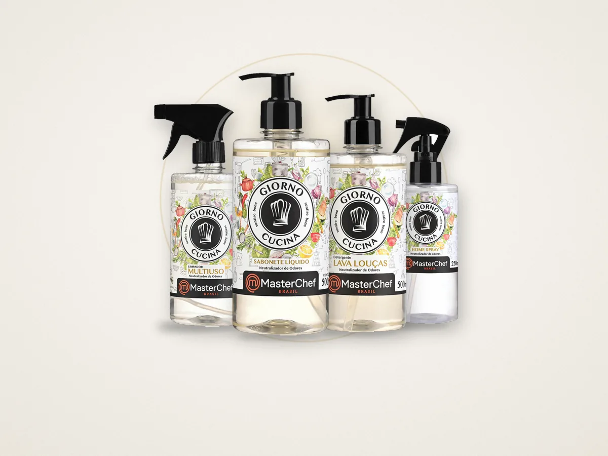 Linha Giorno Cucina: lava-louças, sabonete líquido, multiuso e home spray