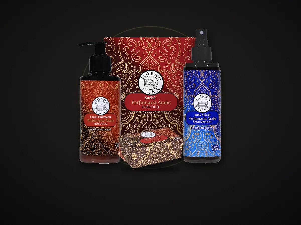 Perfumaria Árabe Giorno: loção, sachê, sabonete e body splash