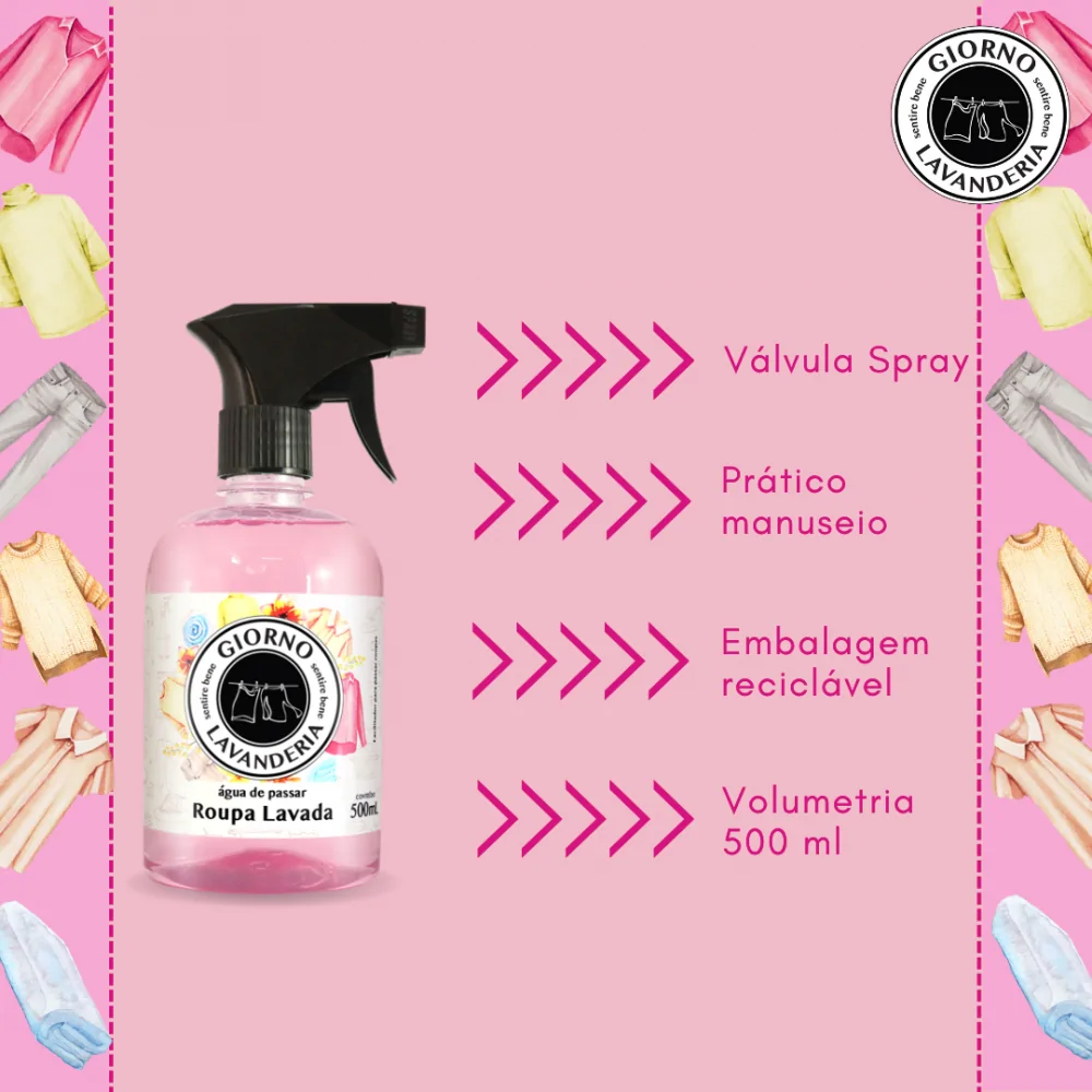 Água de Passar Giorno Lavanderia Roupa Lavada 500ml