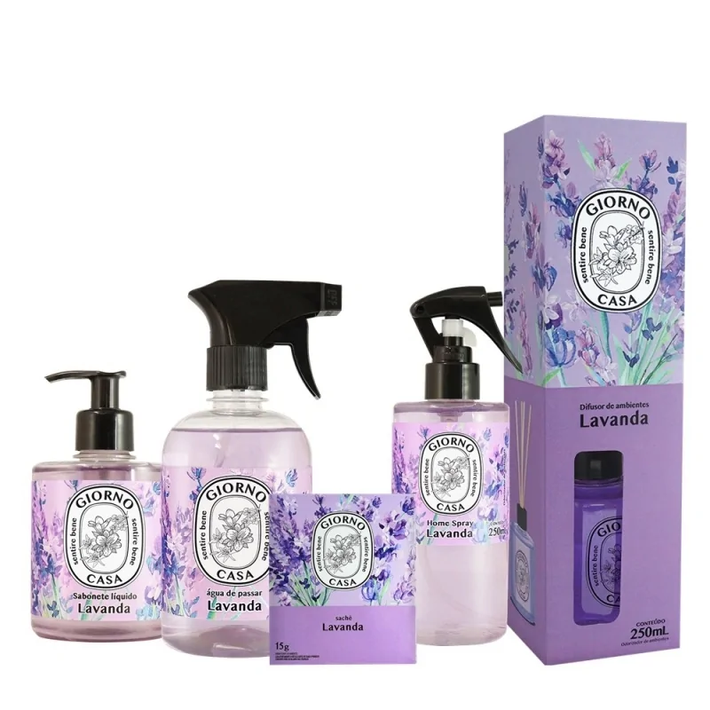 Super Kit Giorno Casa com sabonete líquido, água de passar, sachê, home spray e difusor